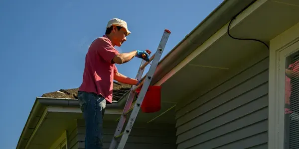 Gutter professional on ladder