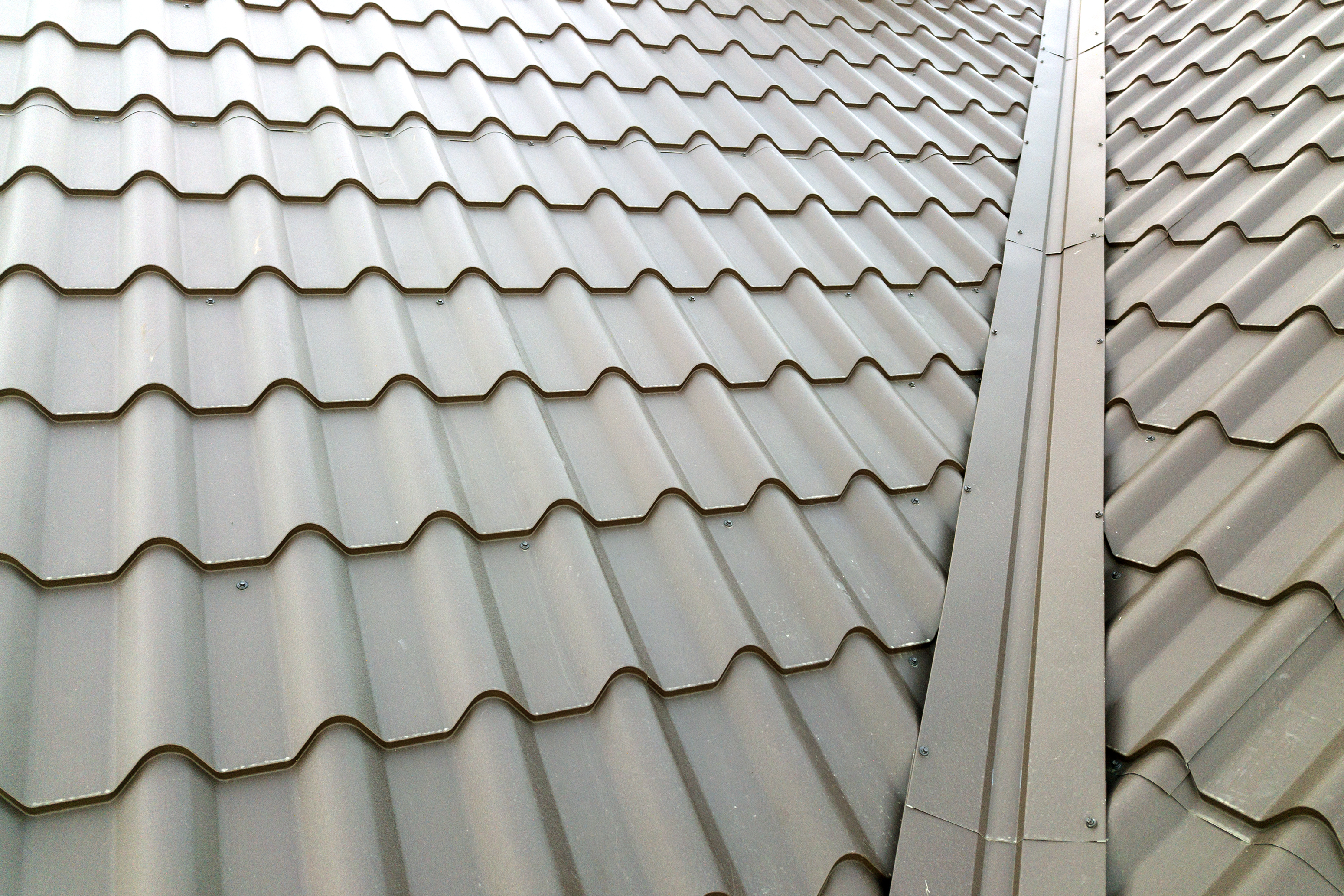 Metal roof tiles close up