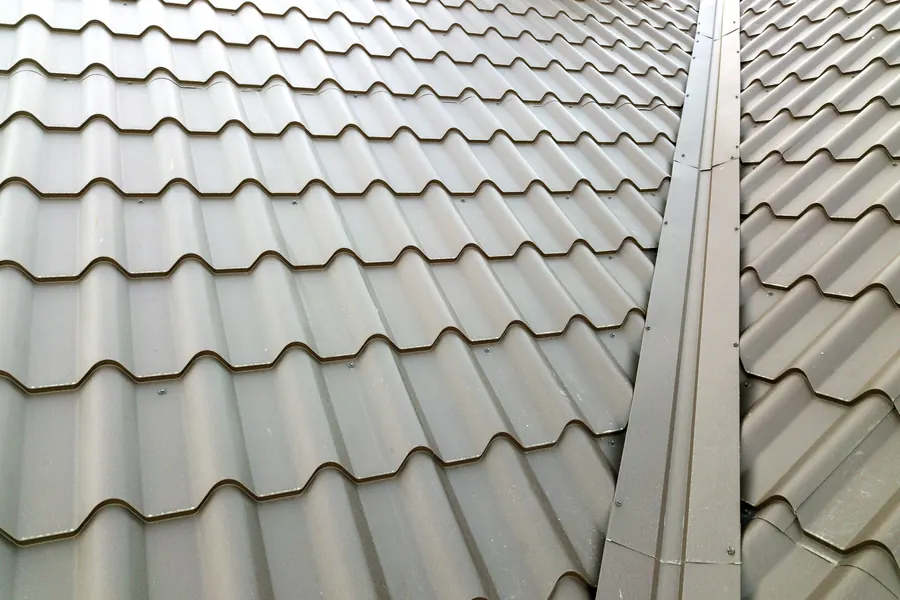 Metal roof tiles close up